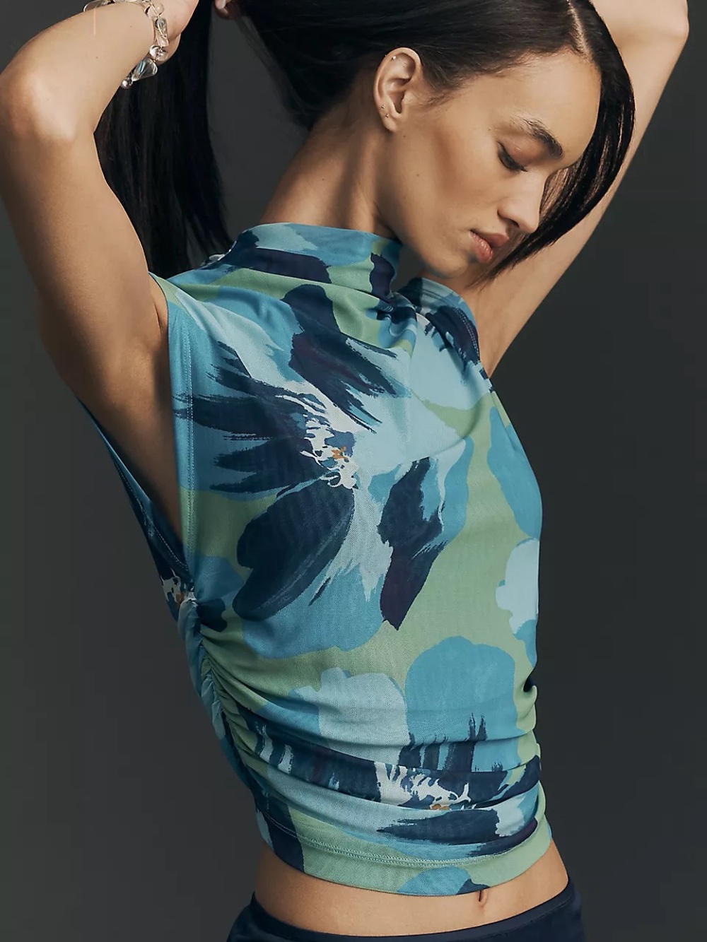 Maeve Mock-Neck Mesh Muscle Top